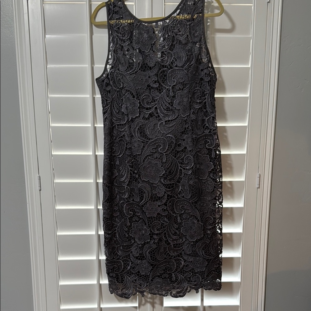 Adrianna Papell Dark Gray Mini Sheath Dress Scoop Neck